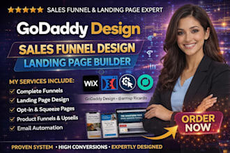 design godaddy landing page, clickfunnel landing page, godaddy website, wix