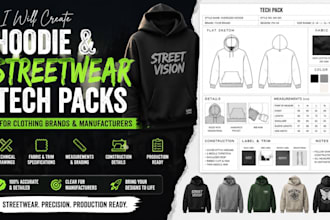create hoodie and streetwear tech packs for clothing brands and manufacturers