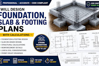 design foundation, slab and footing plans with calculations