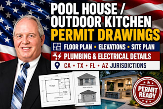 pool house and outdoor kitchen permit drawings, pool metal cover structure