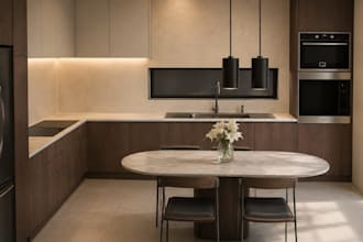 design and create a photorealistic modern kitchen interior