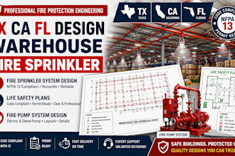 tx ca fl design warehouse fire sprinkler life safety plans fire pump system