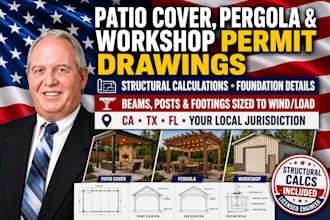 patio cover, pergola and workshop permit drawings, workshop framing set