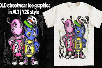 design bold streetwear tee graphics in alt y2k style