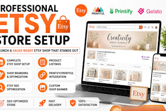 design a complete etsy shop with seo and print on demand product listing traffic
