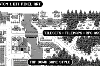 create 1 bit pixel art top down background tileset tilemap rpg game assets