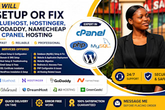 setup or fix bluehost  hostinger godaddy namecheap cpanel hosting