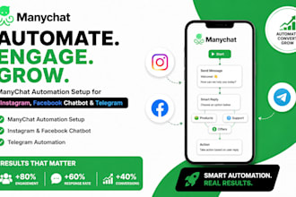 manychat automation setup with instagram and facebook chabot, telegram automate