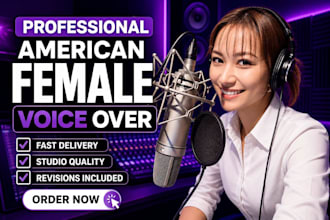 record american female voiceover audiobook narration, commercial for any script