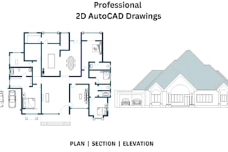 draw autocad 2d floor plan, section, and elevation