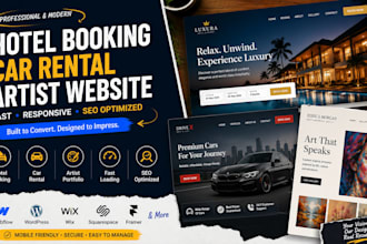 build fast loading hotel booking, car rental, artist website in wix sqaurespace