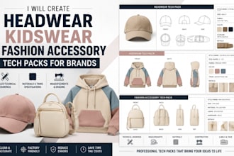 create headwear kidswear and fashion accessory tech packs and brands
