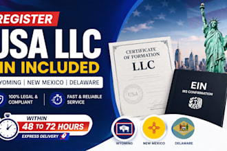 register USA llc, ein in wyoming, new mexico, delaware for US and non US citizen