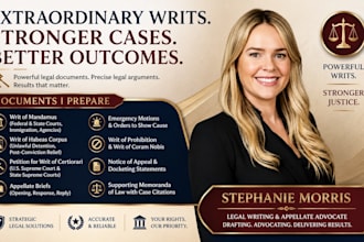 draft a writ of mandamus, appellate brief, certiorari petition and court motion