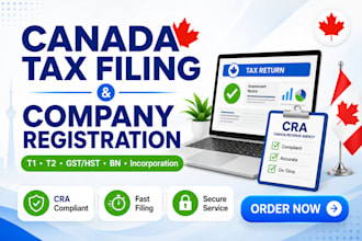 do canada tax filing, company registration, bn, gst, t1 and t2 returns filing