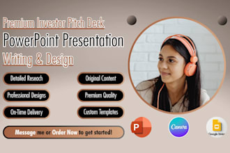 write investor pitch deck as business powerpoint presentation design, PPT slides