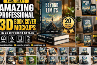 create a  realistic 3d book cover mockups in 20 different styles for ebook kind