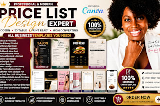 design editable canva templates price lists for beauty salons spa menu invoice