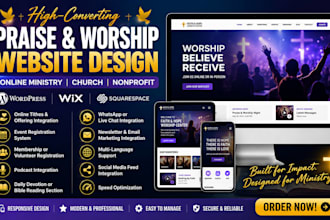 design a high converting praise and worship, church, online ministry website