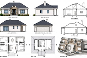 draw 2d floor plans, house plans, construction drawings and autocad blueprint