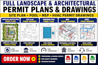 full landscape architectural permit plans, site plan, pool mep hvac permit plans