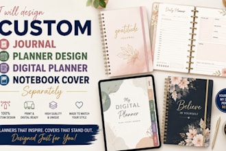 design custom journal, planner design, digital planner and notebook cover