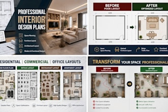 create interior design plans, space planning, furniture and architectural layout