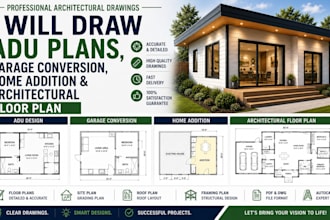 draw adu plans, garage conversion, home addition and architectural floor plan