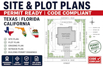 design site and plot plans for building permits in texas, florida and california