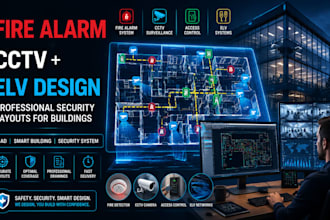 design fire alarm cctv access control elv system, security layout for buildings