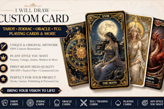 draw custom tarot card, zodiac, oracle, card game, tcg, playing card in my style