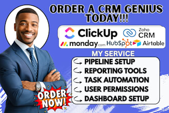 setup monday com, clickup hubspot crm zoho crm airtable and automate workflow