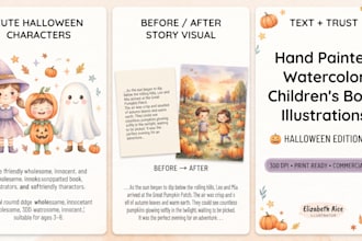 create hand halloween watercolor illustration for children story book