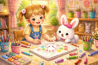 illustrate children story book with whimsical watercolor art