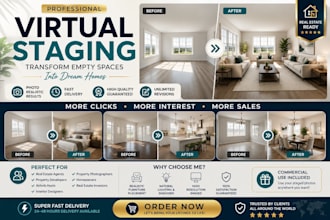 provide realistic virtual staging for homes, apartments, and airbnb listings