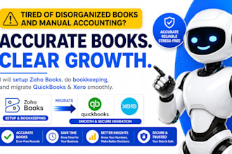 setup zoho books, do bookkeeping, migrate quickbooks xero crm