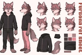 draw furry ref sheet, fursona ref sheet and custom furry character design