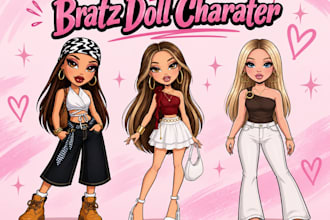 draw cute bratz doll style cartoon fashion mascot logo music album cover