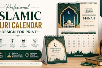 design a professional islamic hijri calendar for print
