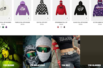 y2k shopify website streetwear website clothing store y2k dropshipping website