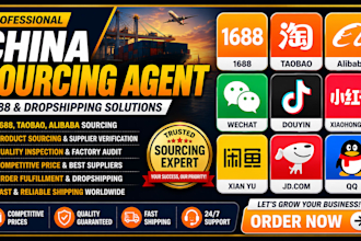 be your chine sourcing agent for 1688 alibaba taobao dropshipping open store