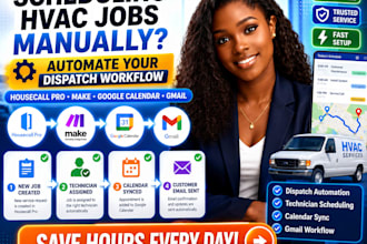 automate housecall pro google calendar gmail make kvcore hvac dispatch workflow