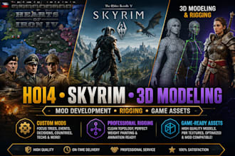 be your professional heart of iron iv mod developer, skyrim, model and rigging