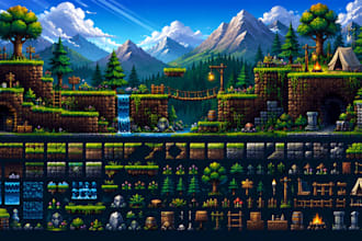 pixel art tileset, 2d game tilemap environment, rpg maker, pixel art background