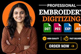 do embroidery digitizing design into dst pes file in 1 hour