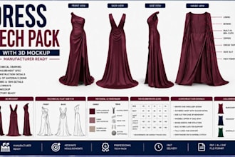 create dress tech pack with 3d mockup manufacturer ready