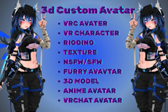 create custom 3d vrc avatar for vrchat, vtuber or bonelab