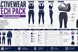create activewear tech pack with 3d mockup manufacturer ready