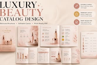 design luxury cosmetic beauty catalog canva skincare brochure pdf layout
