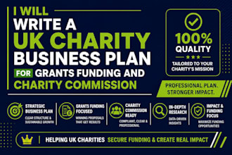write a UK charity business plan for grants funding and charity commission